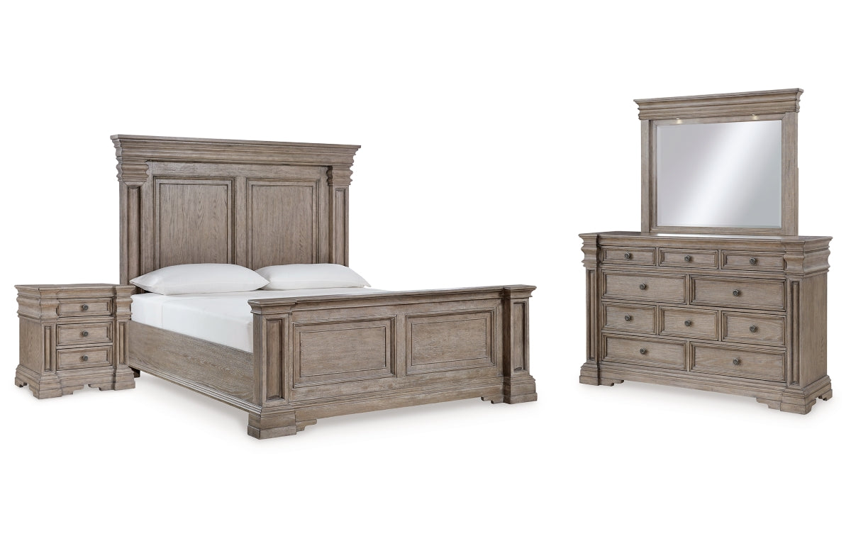 Blairhurst King Panel Bed with Mirrored Dresser and Nightstand