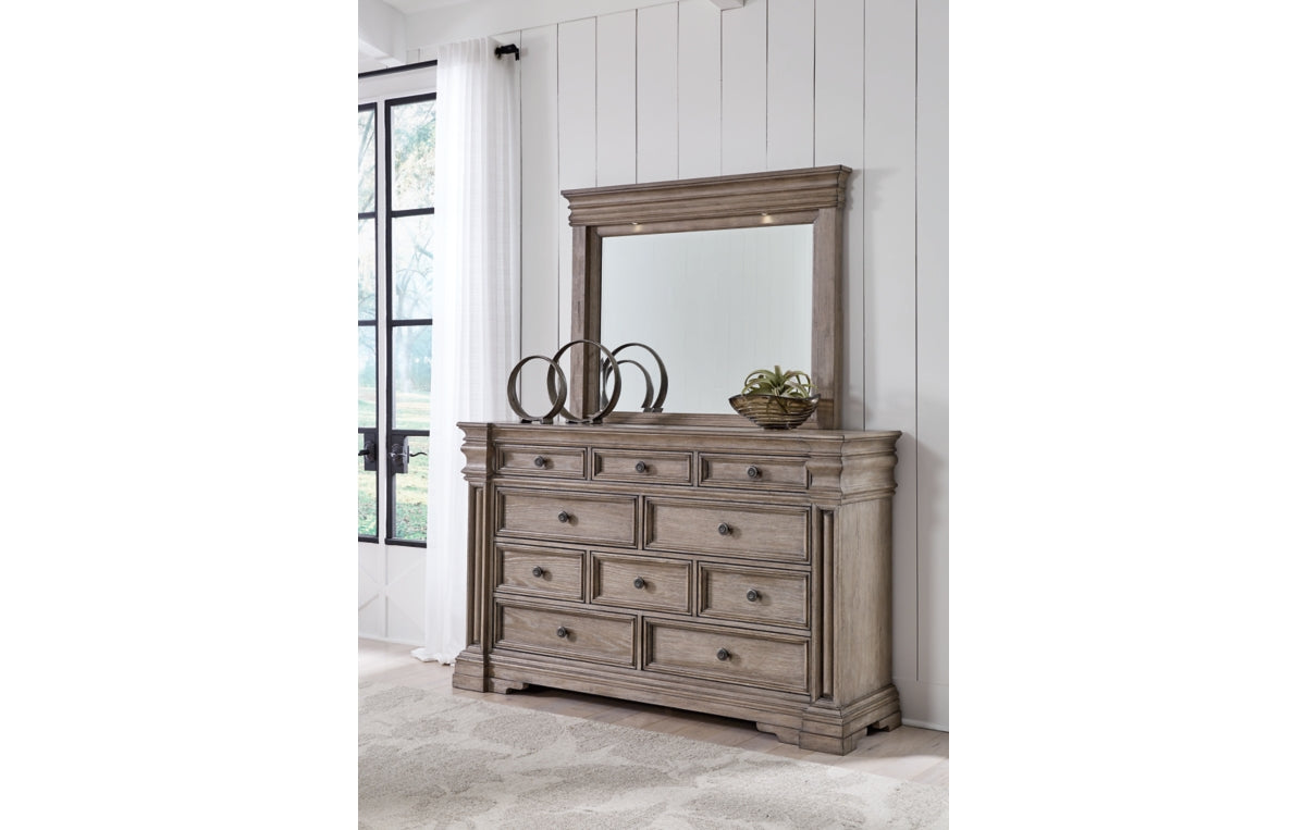 Blairhurst California King Panel Bed, Dresser, Mirror, Chest and Nightstand