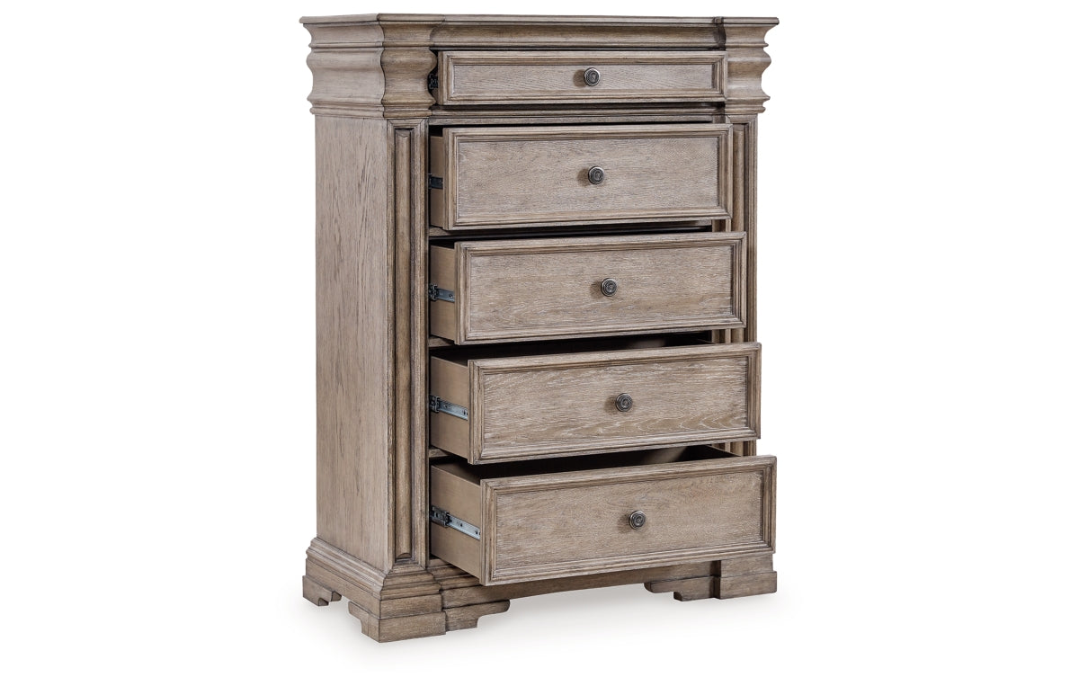 Blairhurst California King Panel Bed with Mirrored Dresser, Chest and Nightstand