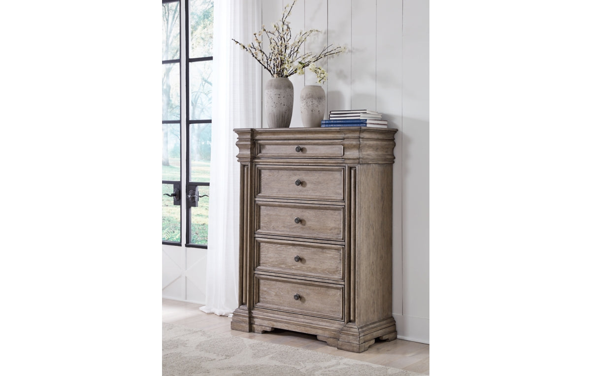 Blairhurst California King Panel Bed, Dresser, Mirror, Chest and Nightstand
