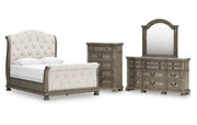 Ardenfield Queen Upholstered Sleigh Bed, Dresser, Mirror and Chest