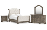 Ardenfield Queen Upholstered Sleigh Bed, Dresser, Mirror and Nightstand