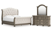 Ardenfield California King Upholstered Sleigh Bed, Dresser and Mirror
