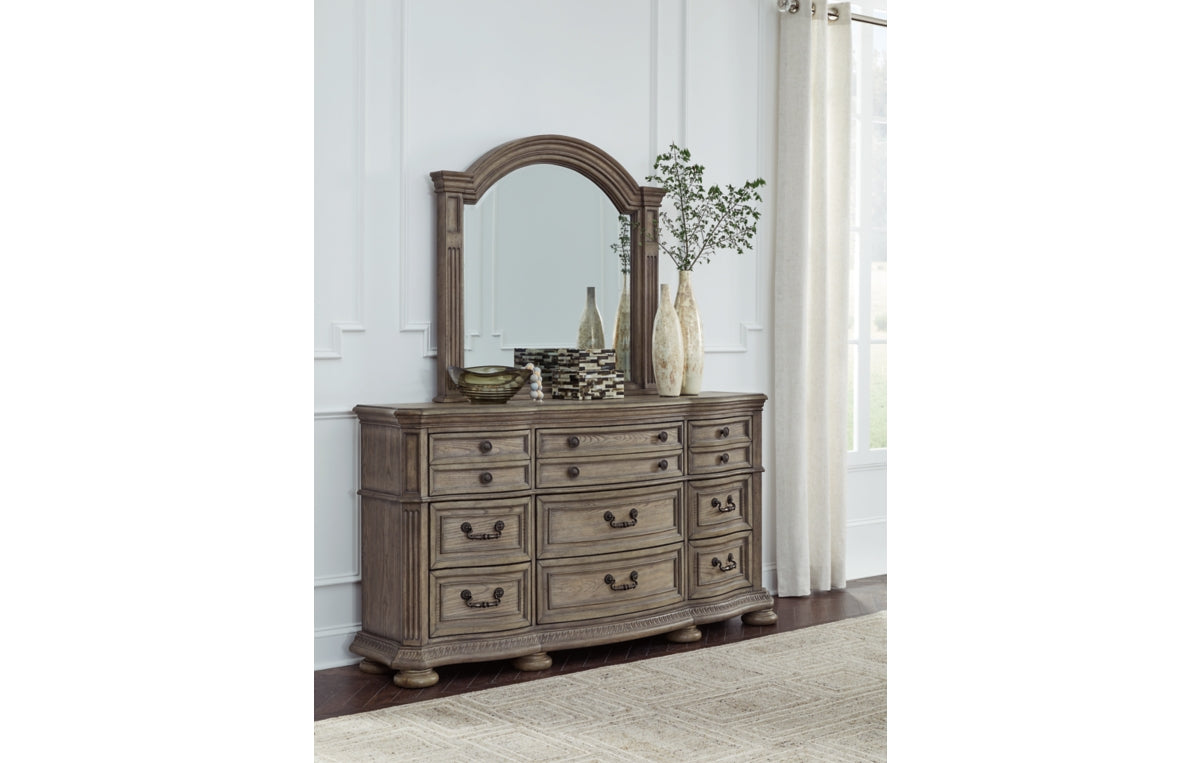 Ardenfield Queen Upholstered Sleigh Bed, Dresser and Mirror
