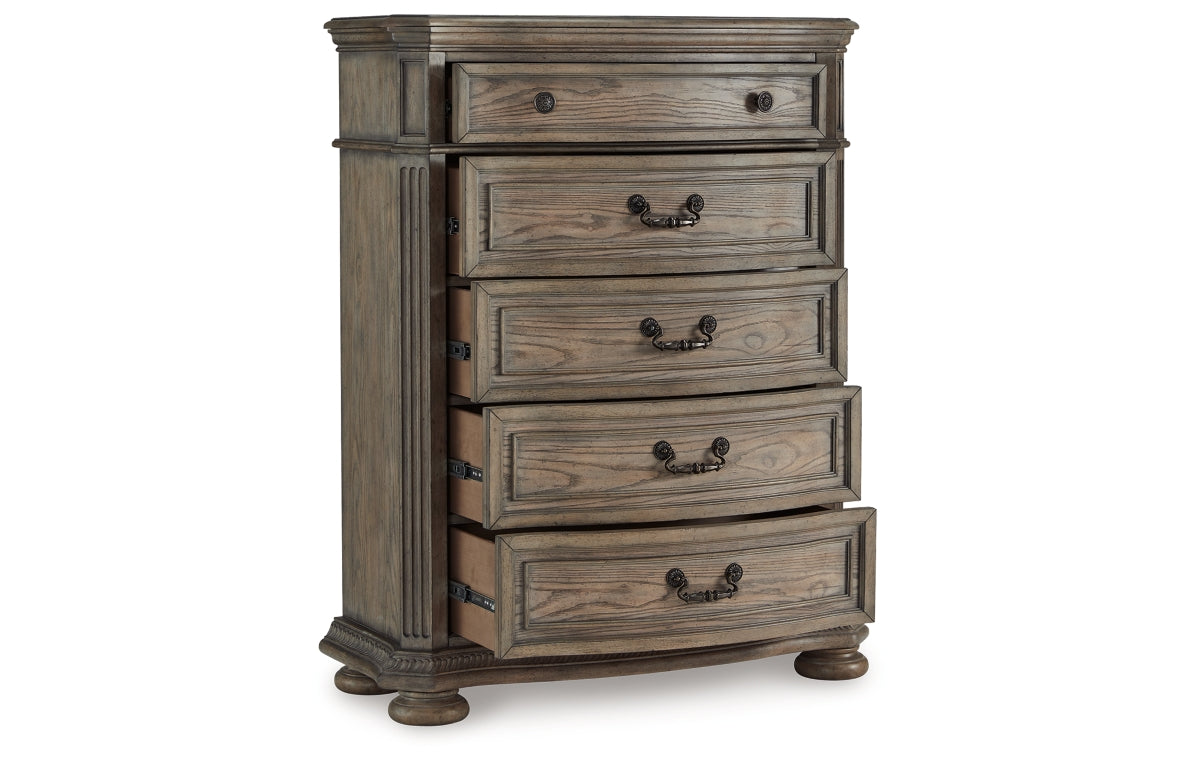 Ardenfield King Upholstered Sleigh Bed, Dresser, Mirror, Chest and Nightstand