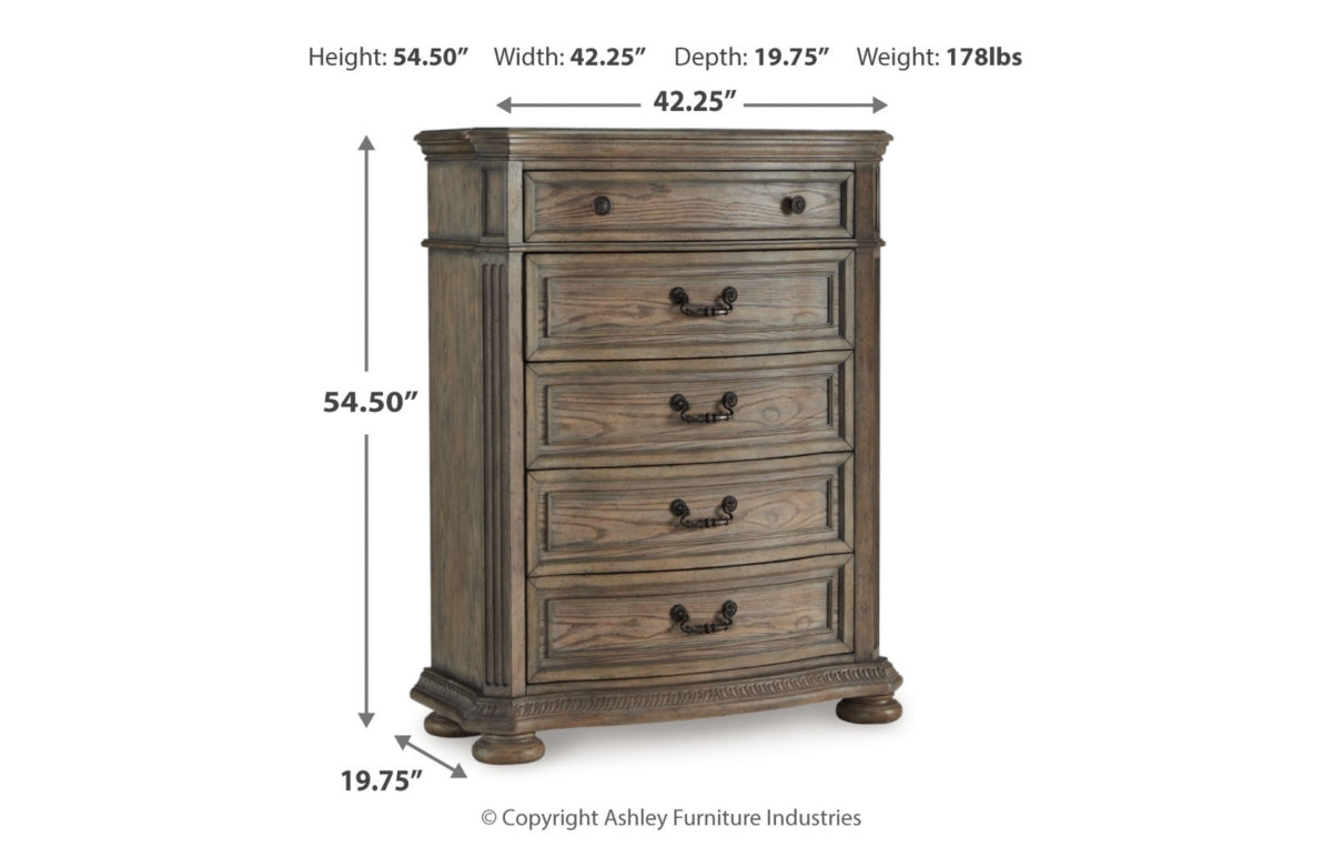 Ardenfield California King Upholstered Sleigh Bed, Dresser, Mirror, Chest and Nightstand
