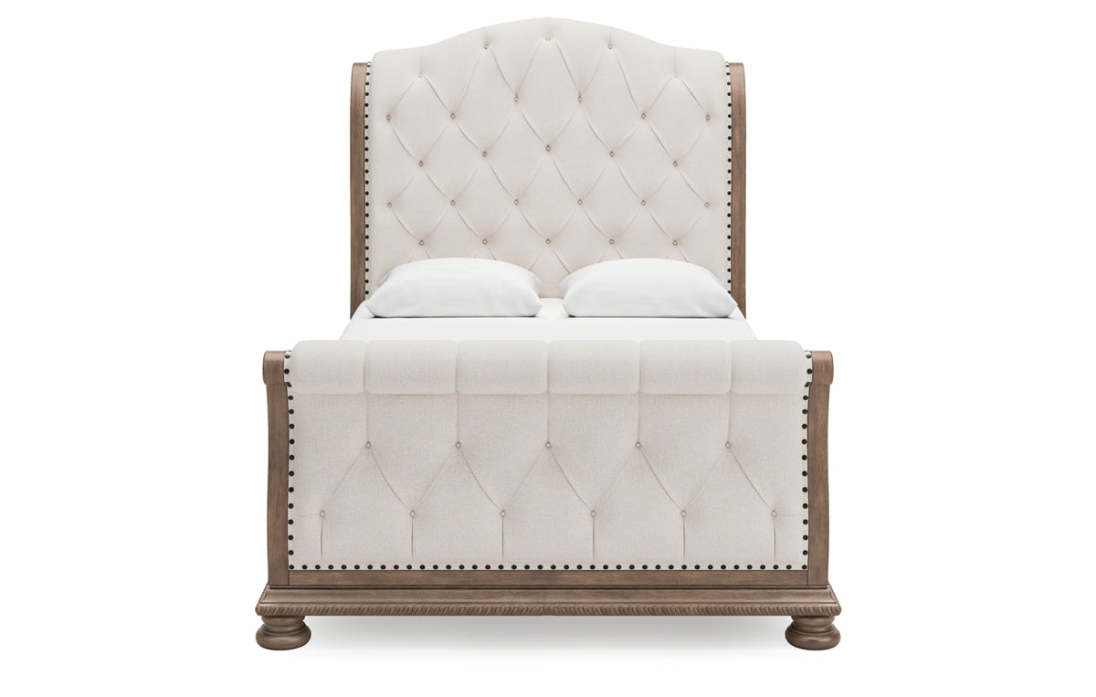 Ardenfield Queen Upholstered Sleigh Bed, Dresser and Mirror