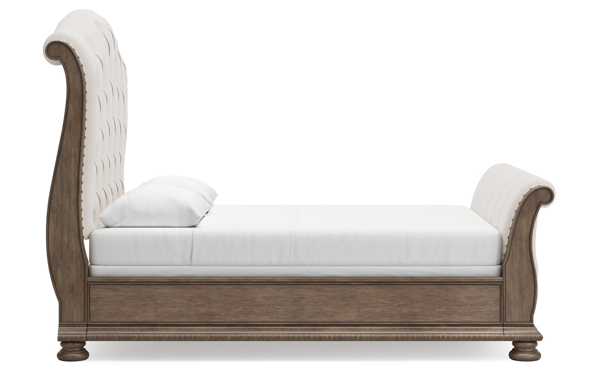 Ardenfield Queen Upholstered Sleigh Bed, Dresser and Mirror