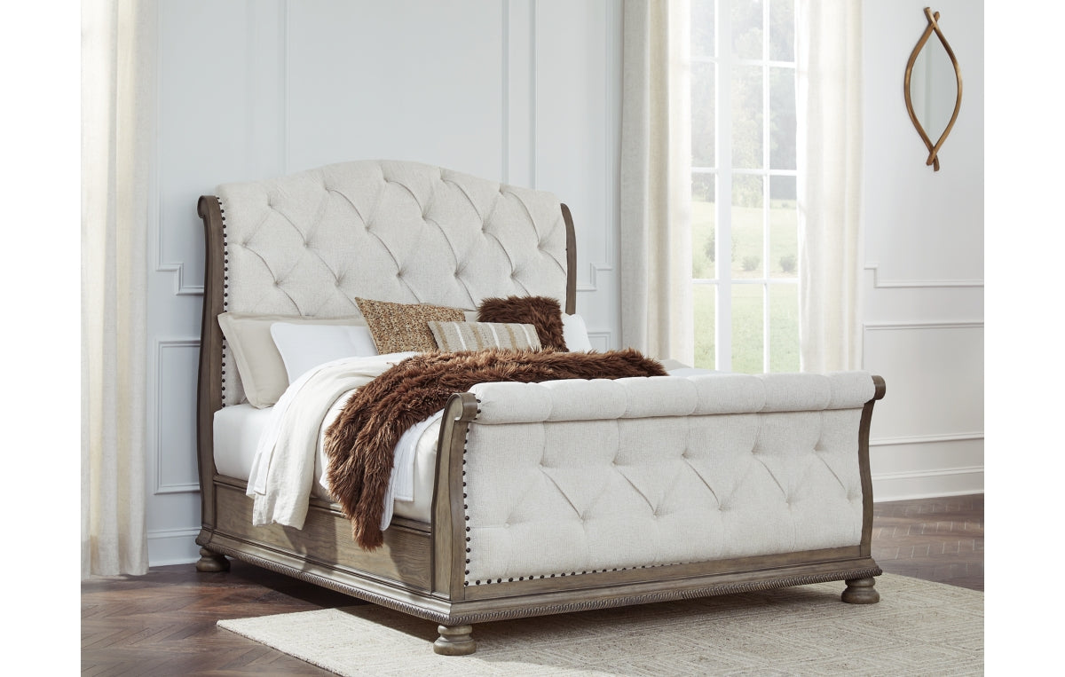 Ardenfield Queen Upholstered Sleigh Bed, Dresser, Mirror and Chest
