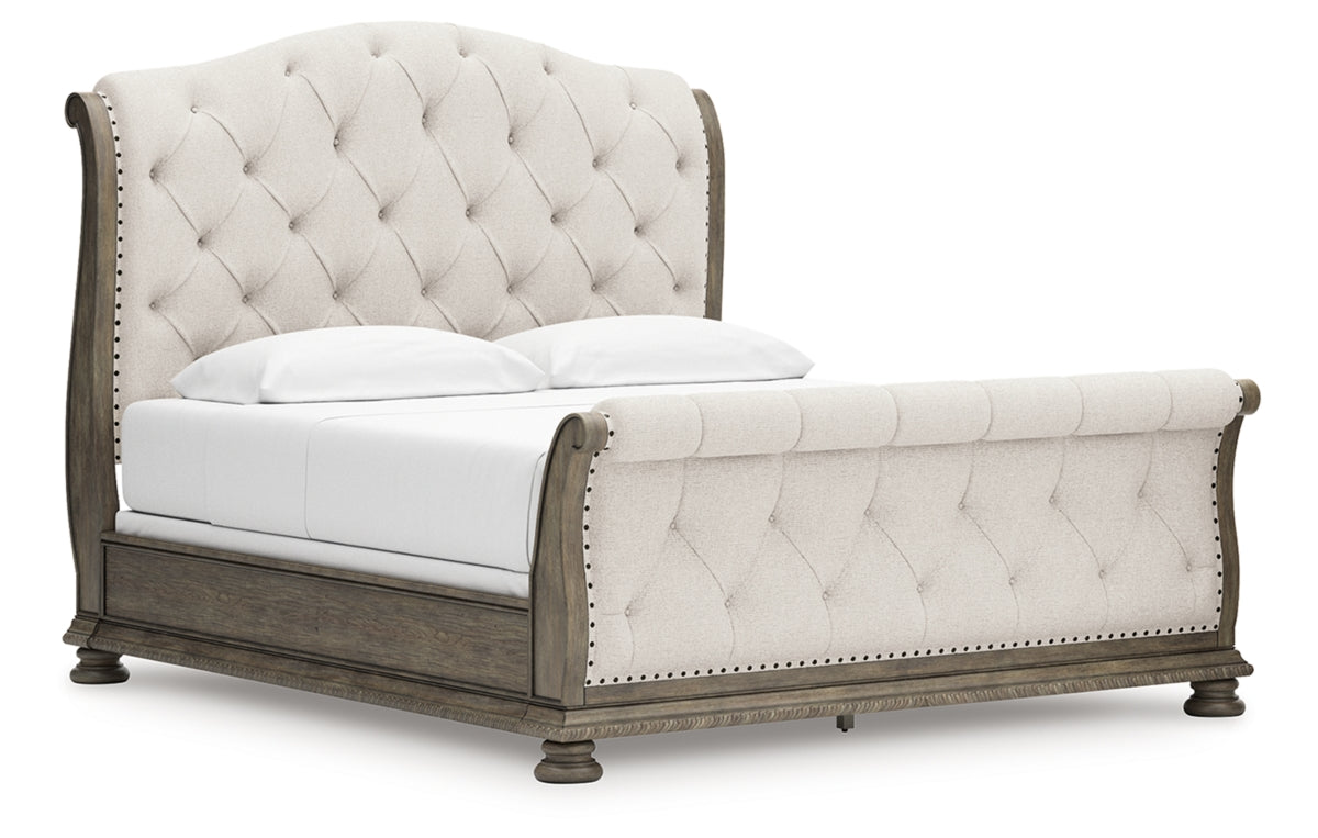 Ardenfield California King Upholstered Sleigh Bed, Dresser, Mirror and Chest