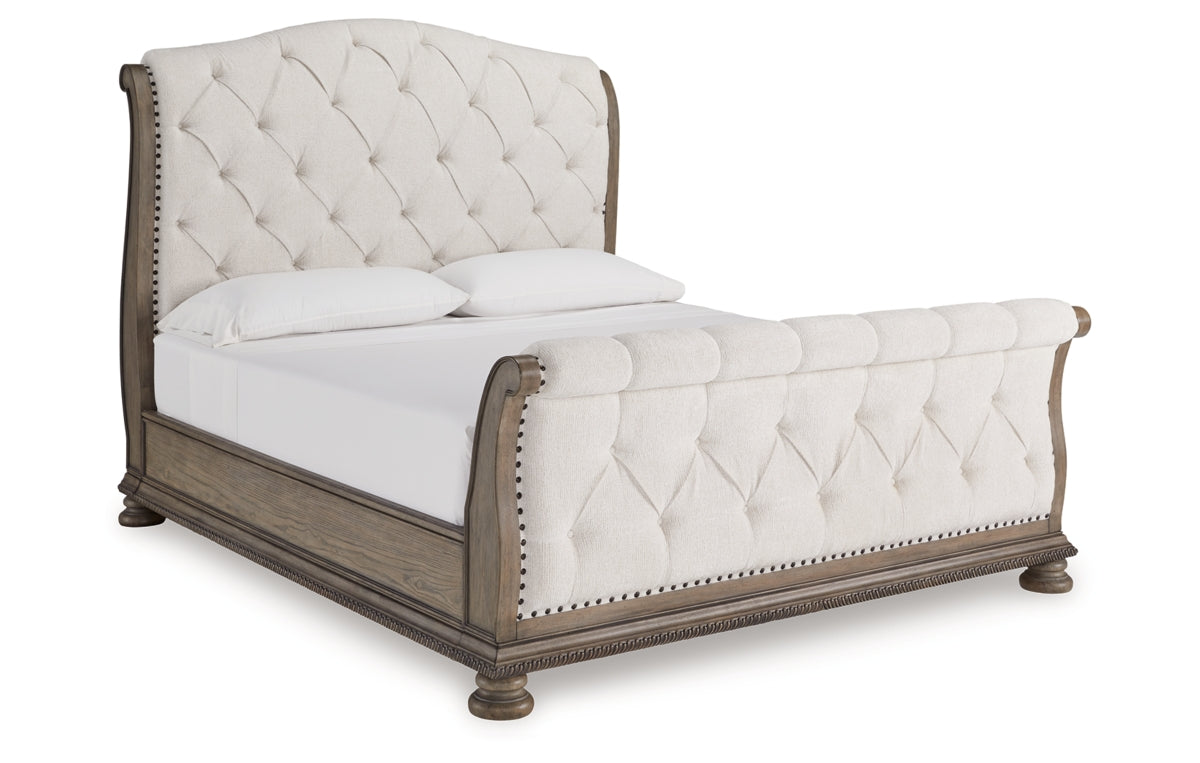 Ardenfield California King Upholstered Sleigh Bed, Dresser, Mirror and Nightstand
