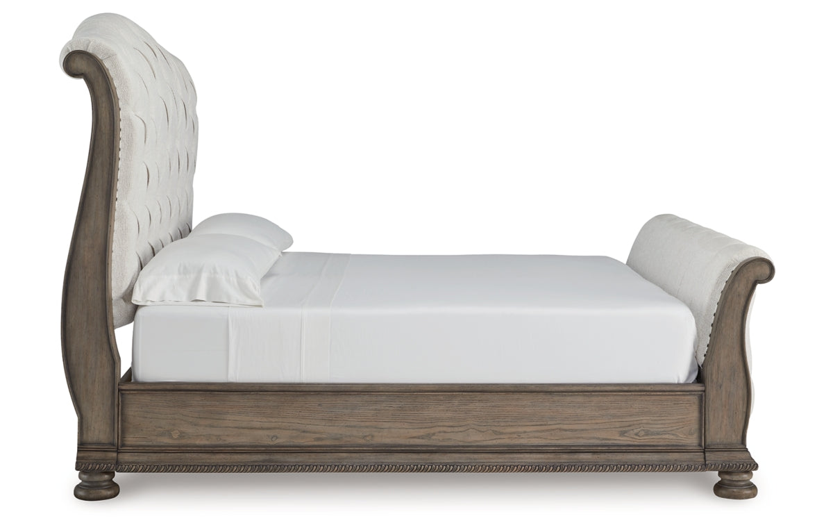 Ardenfield California King Upholstered Sleigh Bed, Dresser and Mirror