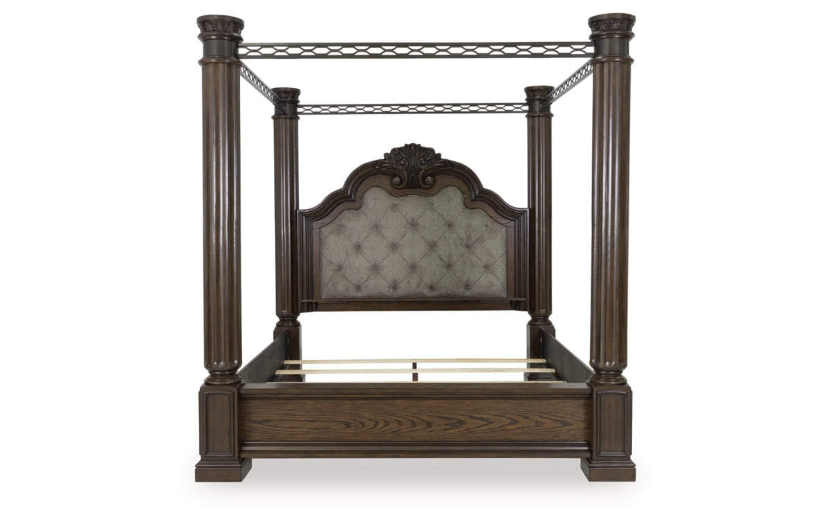 Maylee Queen Canopy Bed, Dresser, Mirror, Chest and Nightstand