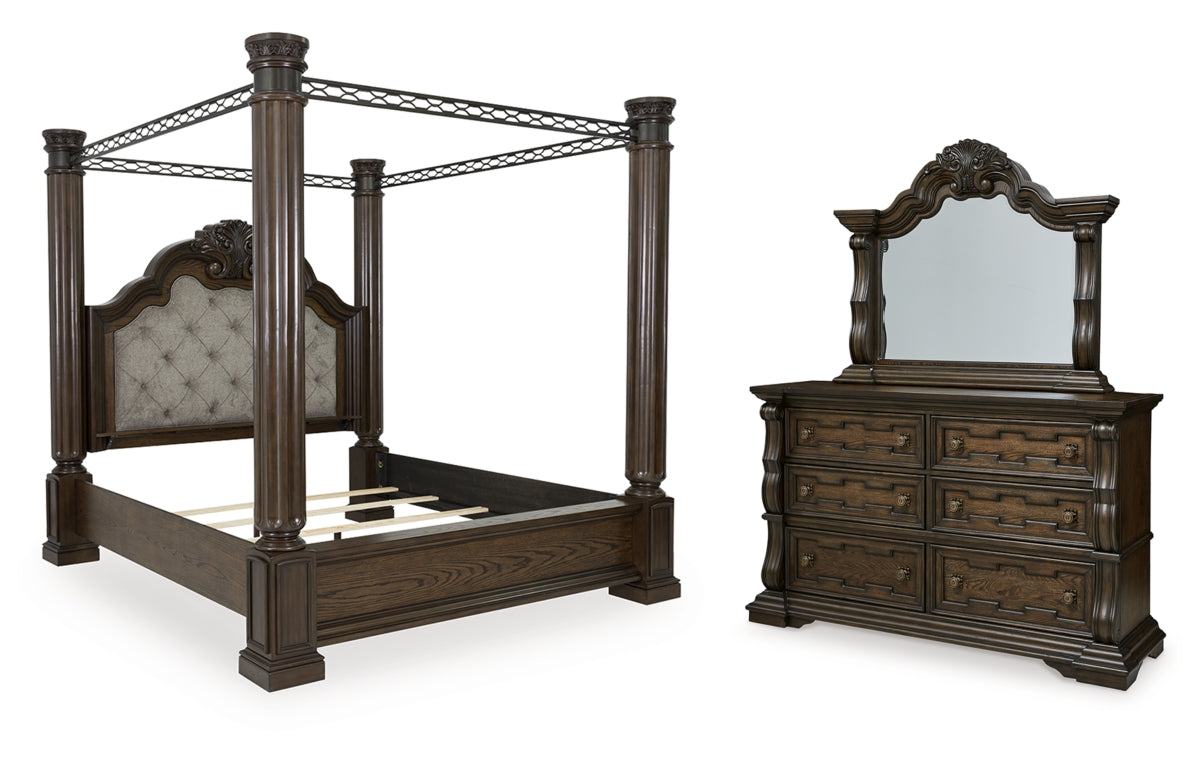 Maylee King Canopy Bed with Mirrored Dresser