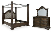 Maylee King Canopy Bed with Mirrored Dresser
