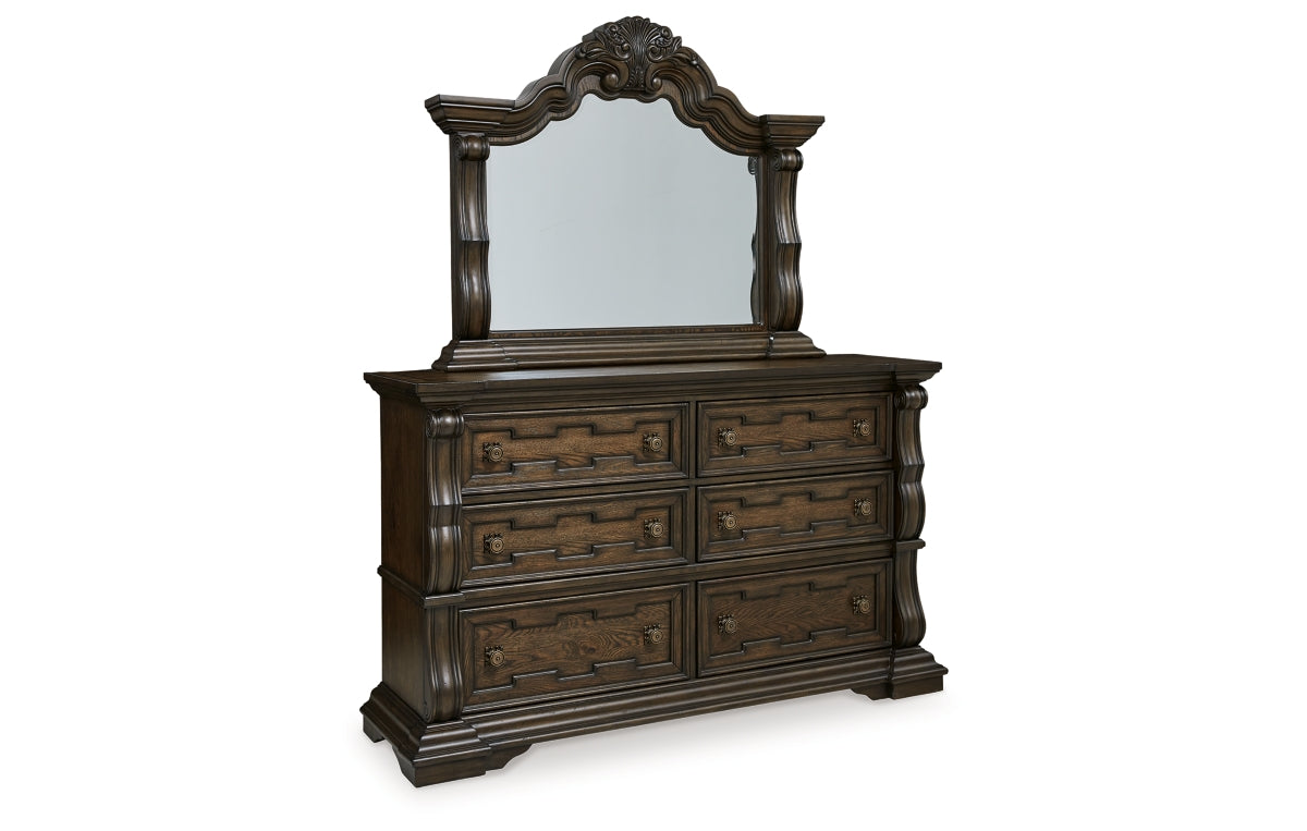 Maylee Queen Upholstered Bed, Dresser, Mirror, Chest and Nightstand