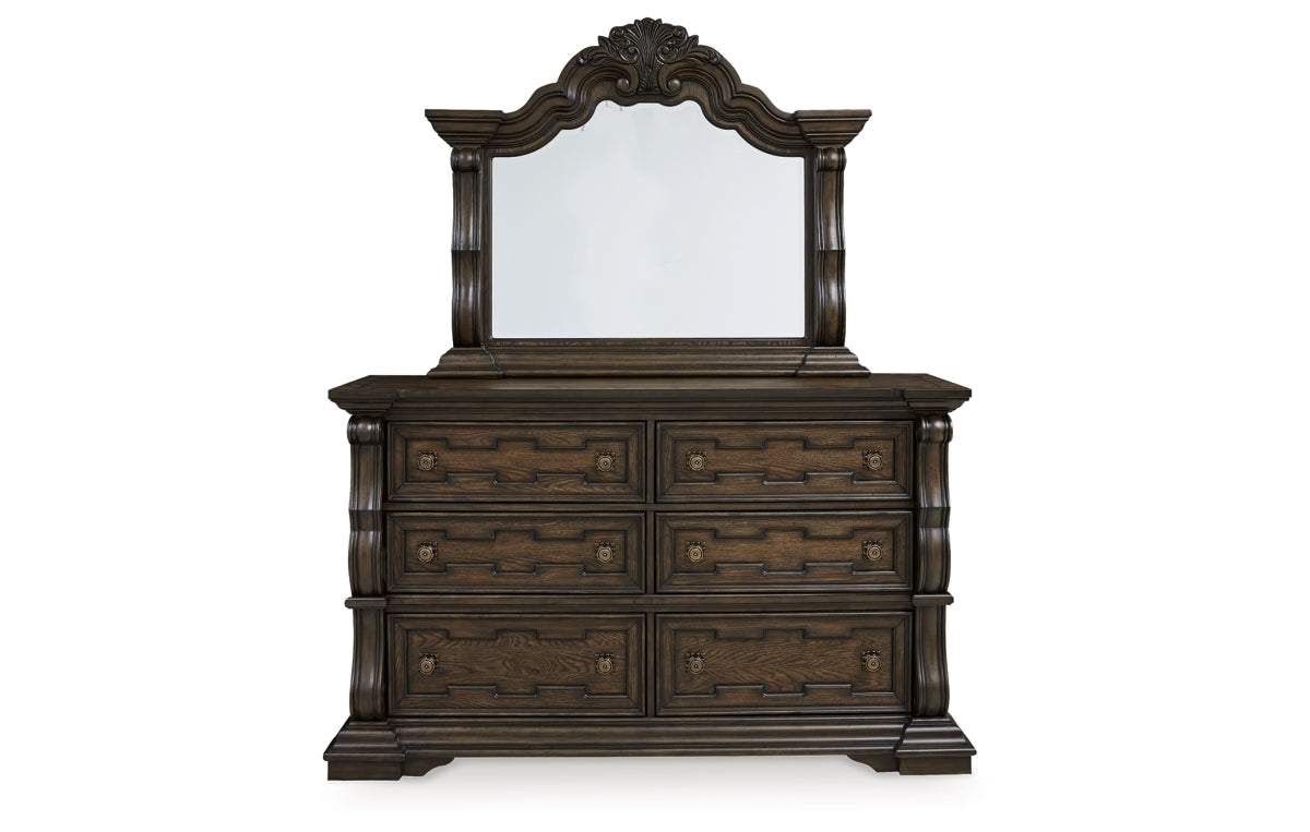 Maylee Queen Upholstered Bed, Dresser, Mirror, Chest and Nightstand