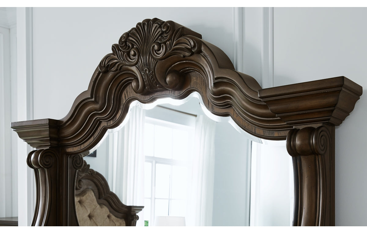 Maylee King Upholstered Bed with Mirrored Dresser