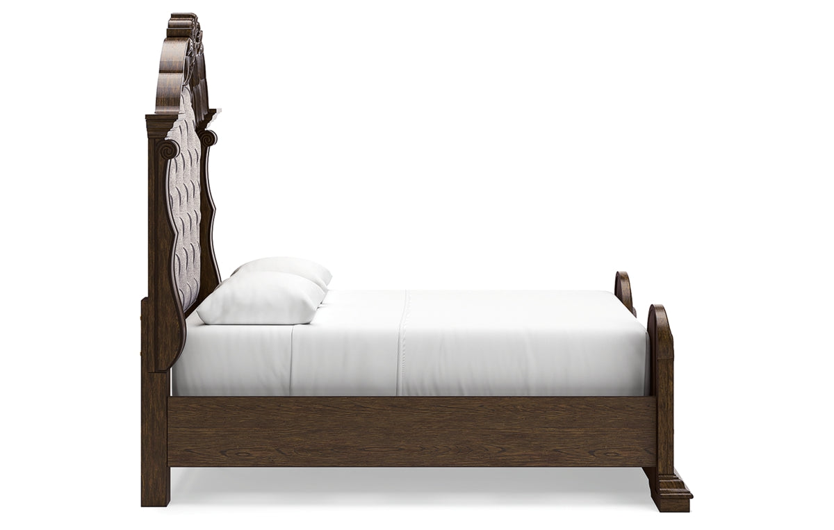 Maylee Queen Upholstered Bed, Dresser, Mirror, Chest and Nightstand