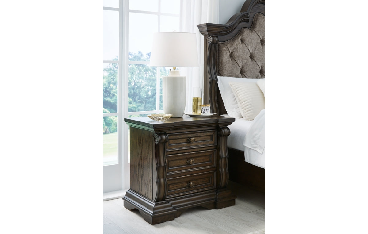 Maylee Queen Upholstered Bed, Dresser, Mirror, Chest and Nightstand