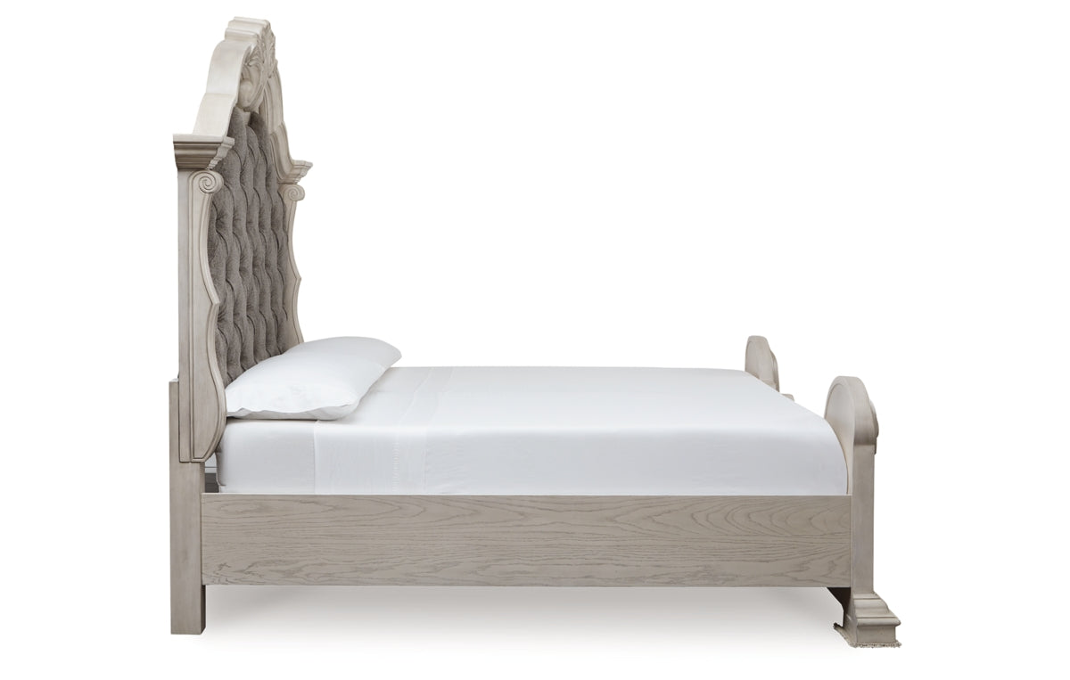 Bruchandi California King Upholstered Panel Bed with Mirrored Dresser and Nightstand