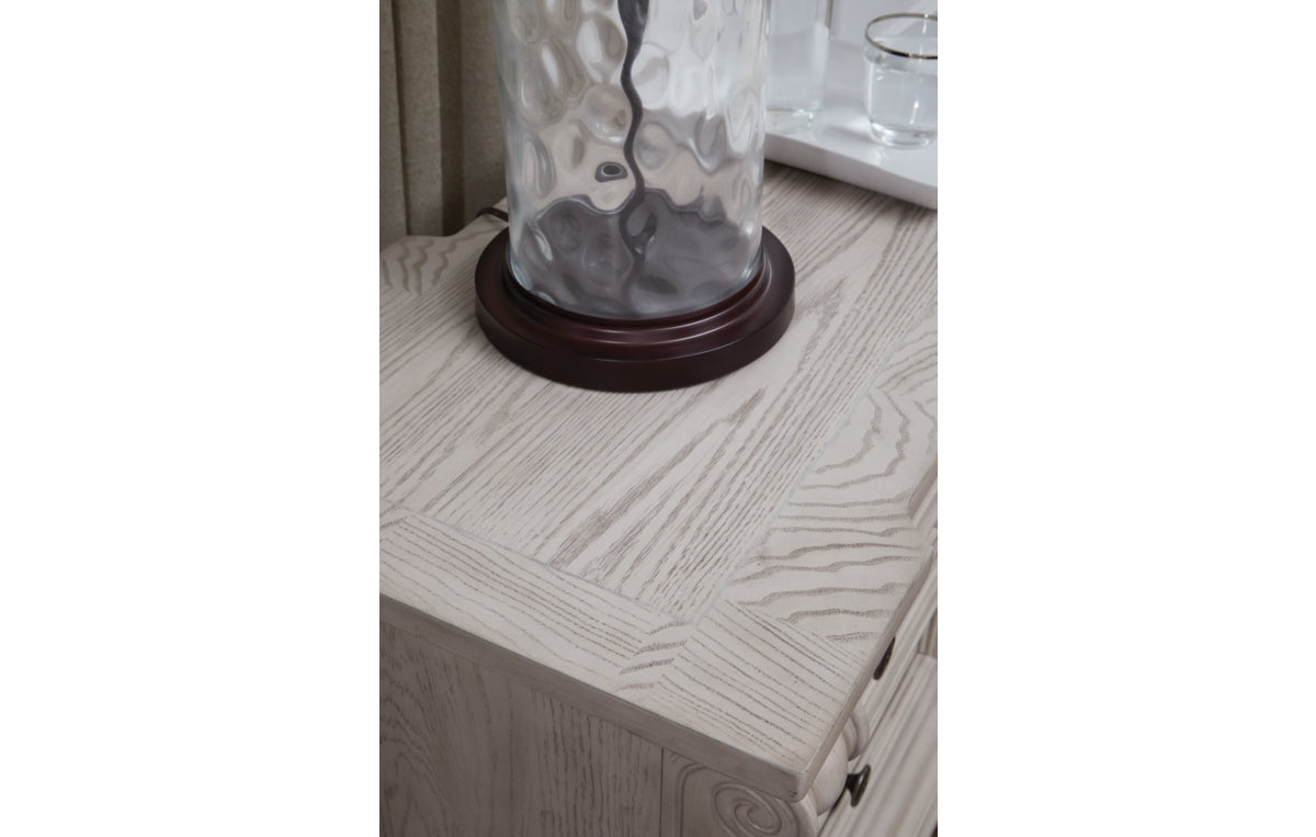 Bruchandi California King Upholstered Panel Bed with Mirrored Dresser and Nightstand
