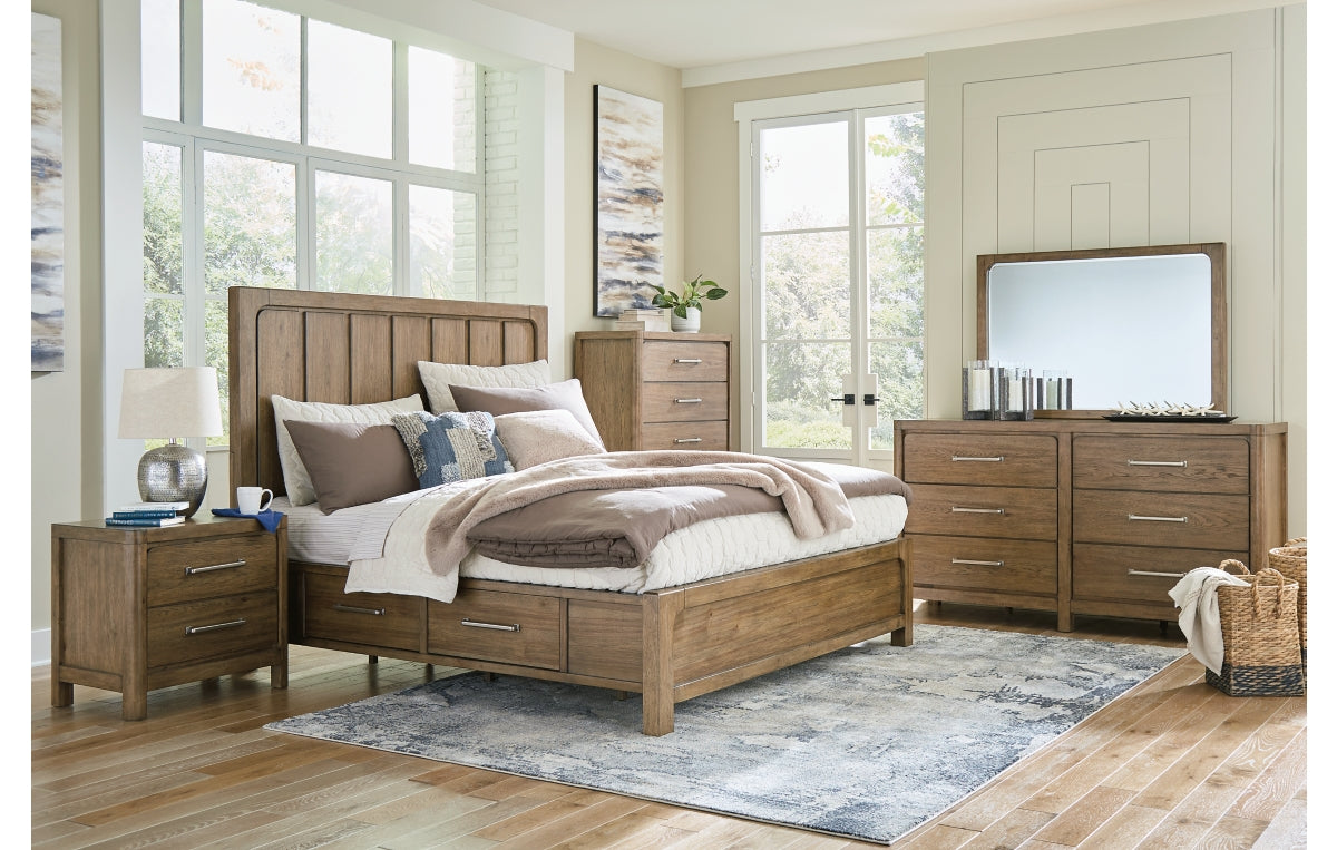 Cabalynn King Panel Bed with Storage with Mirrored Dresser, Chest and Nightstand