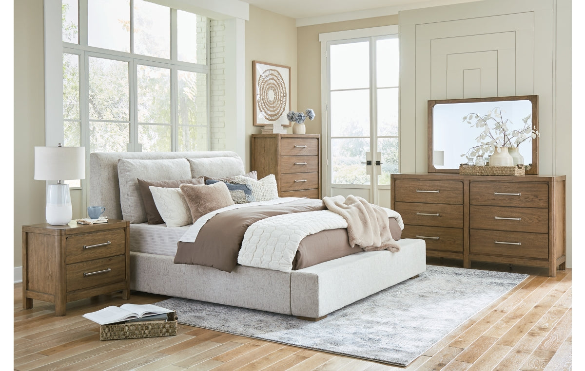 Cabalynn King Upholstered Bed with Mirrored Dresser, Chest and Nightstand
