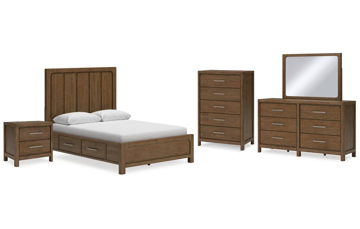 Cabalynn Queen Panel Bed with Storage with Mirrored Dresser, Chest and Nightstand