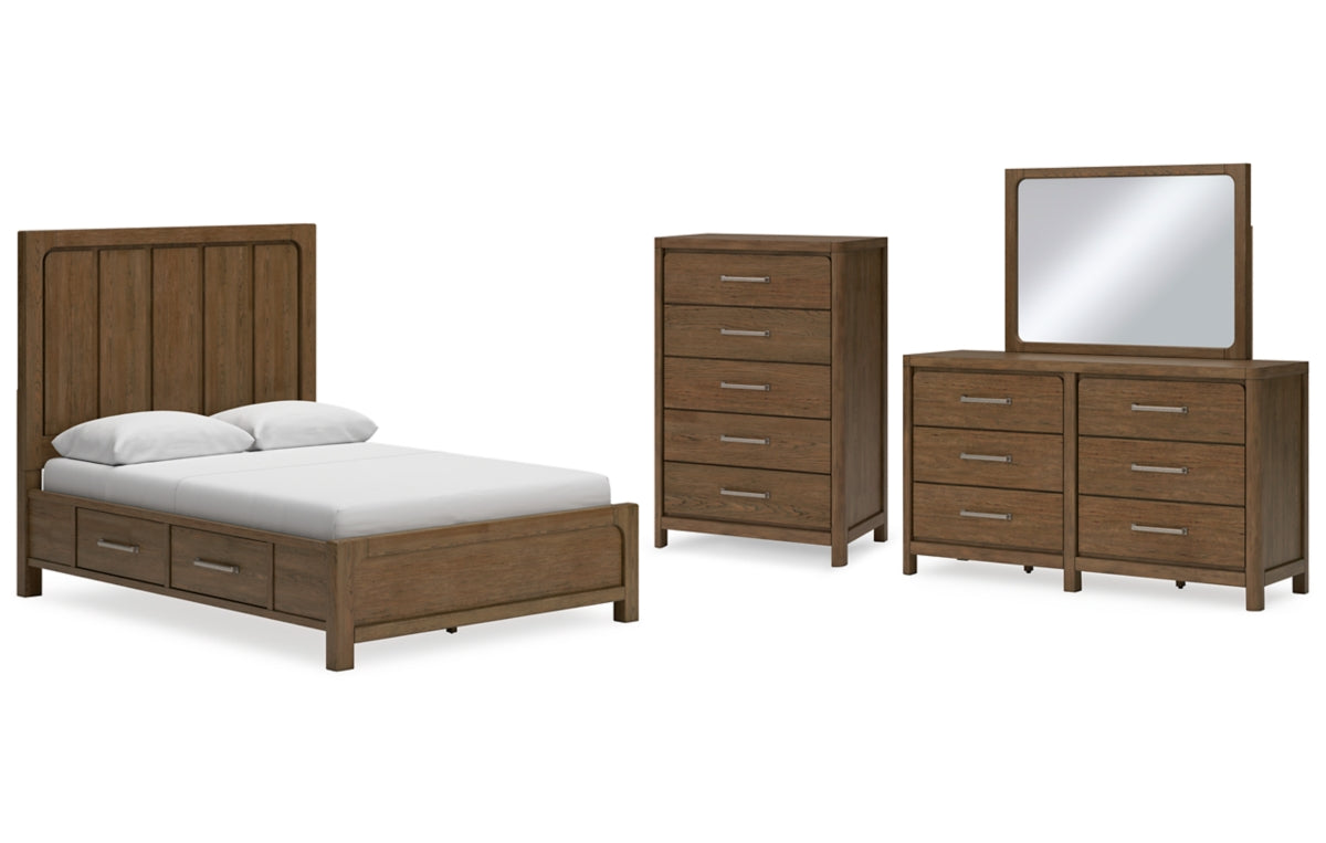 Cabalynn Queen Panel Bed with Storage with Mirrored Dresser and Chest