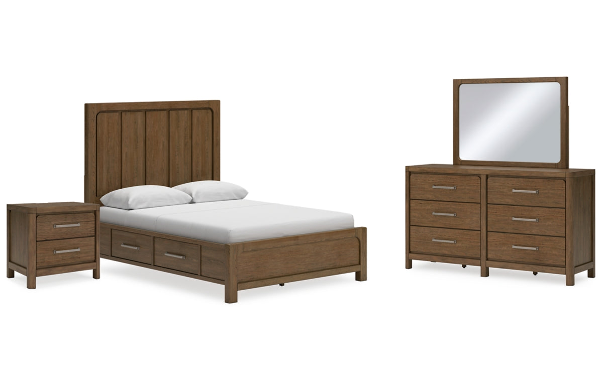 Cabalynn Queen Panel Bed with Storage with Mirrored Dresser and Nightstand