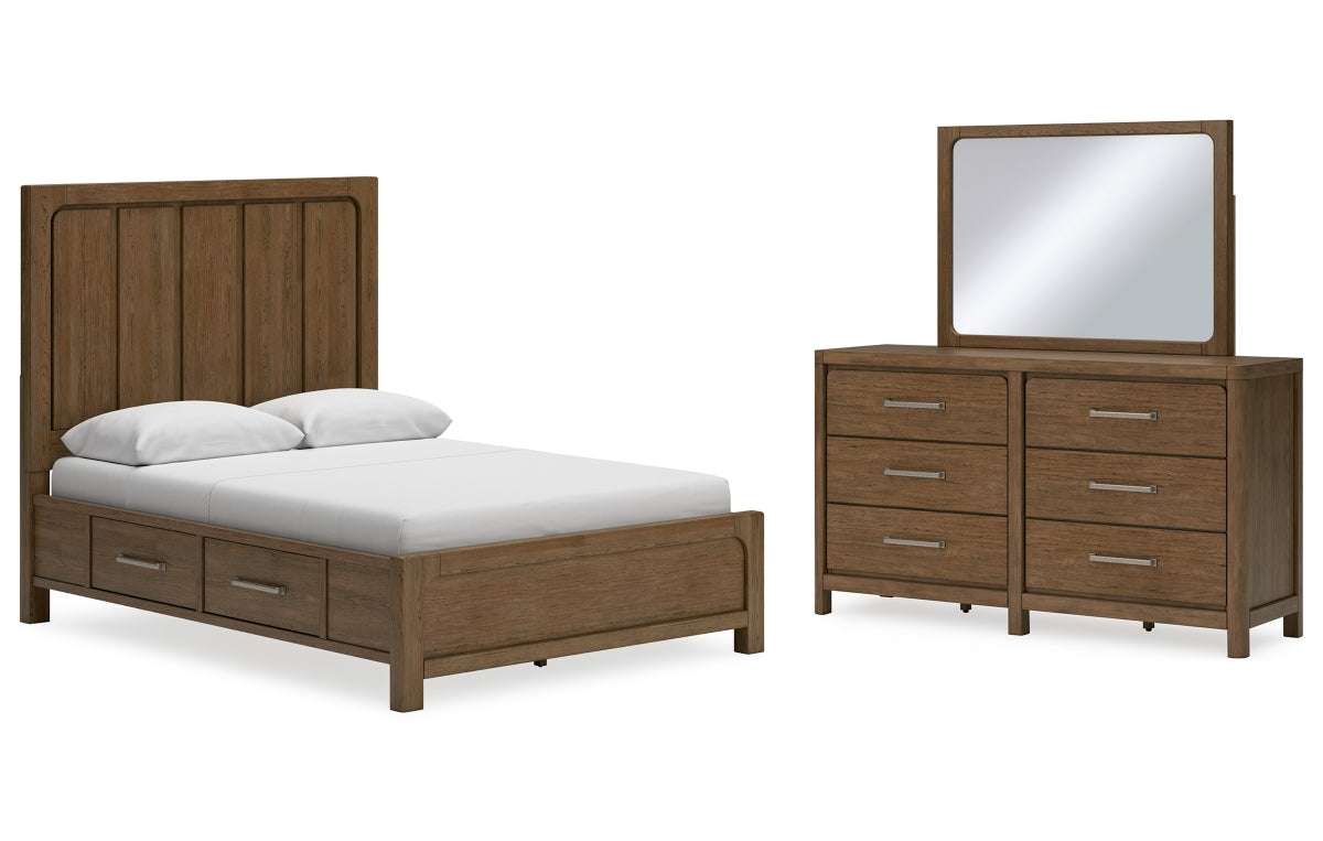 Cabalynn Queen Panel Bed with Storage with Mirrored Dresser