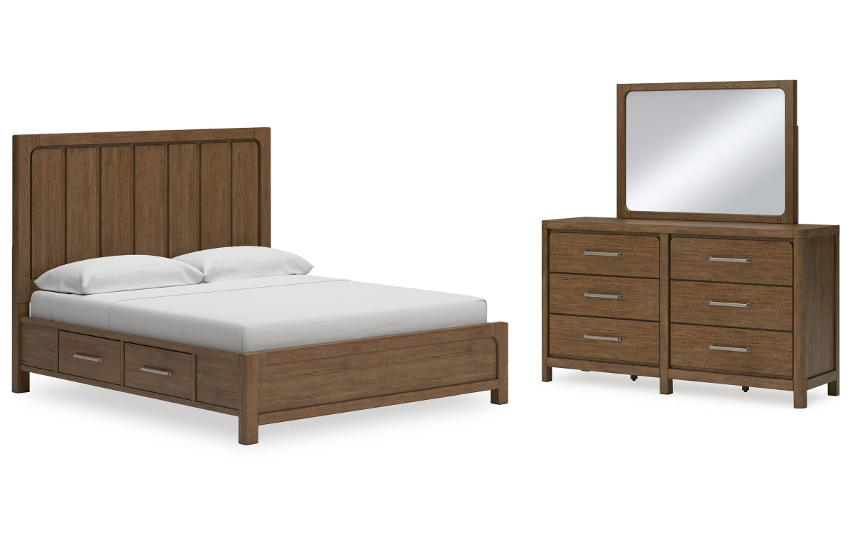 Cabalynn California King Panel Bed with Storage with Mirrored Dresser