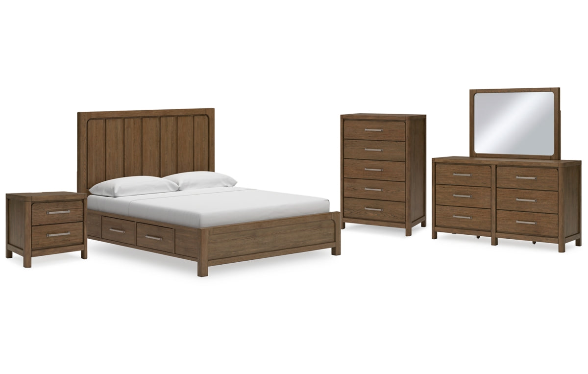Cabalynn King Panel Bed with Storage with Mirrored Dresser, Chest and Nightstand