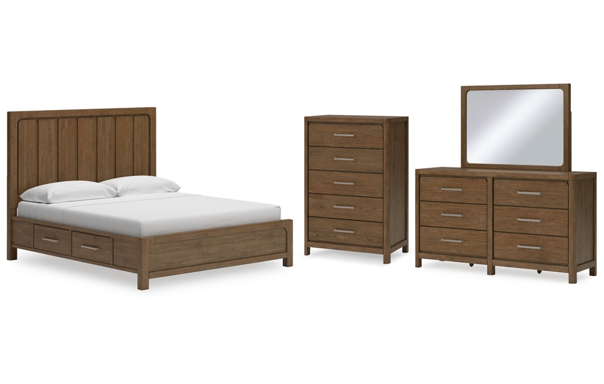 Cabalynn King Panel Bed with Storage with Mirrored Dresser and Chest