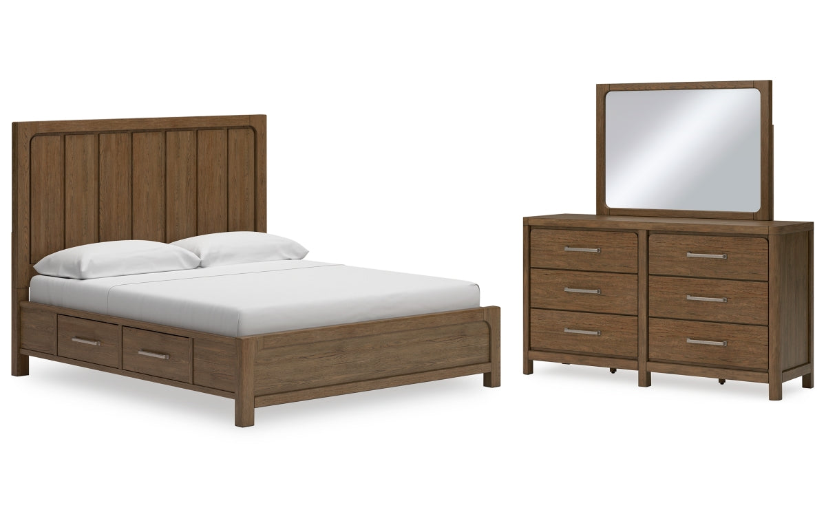 Cabalynn King Panel Bed with Storage with Mirrored Dresser
