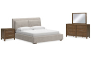 Cabalynn King Upholstered Bed with Mirrored Dresser and Nightstand