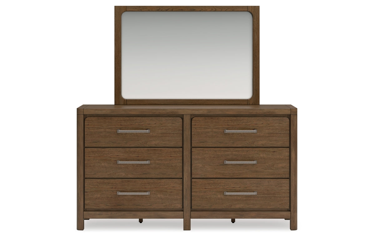 Cabalynn California King Panel Bed with Storage with Mirrored Dresser