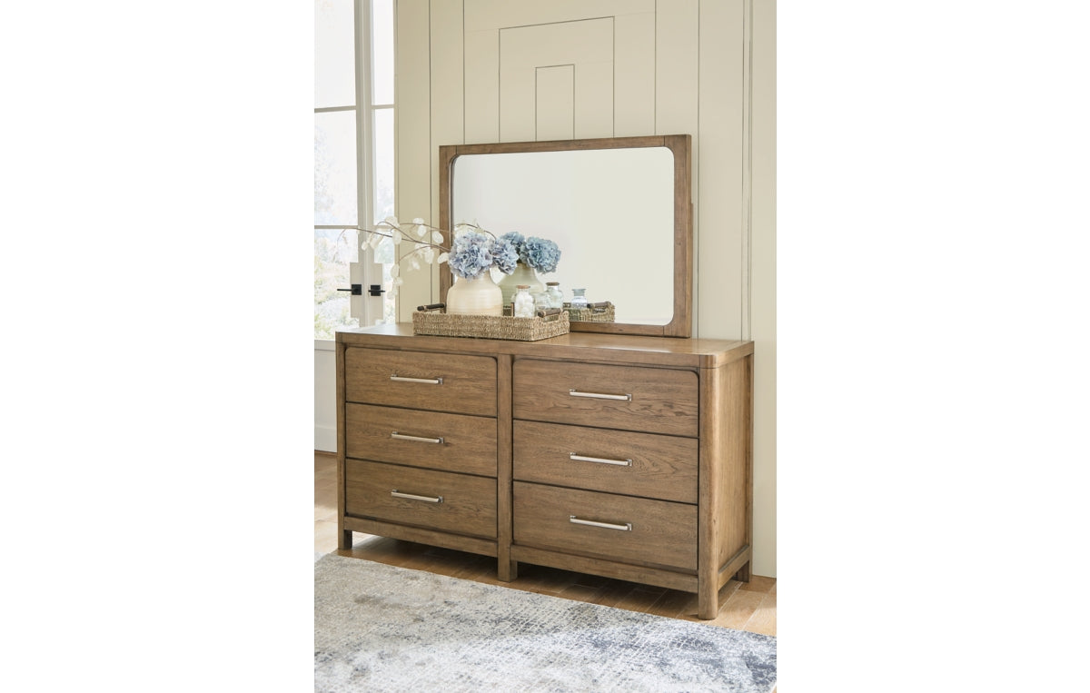Cabalynn Queen Panel Bed with Storage with Mirrored Dresser and Nightstand