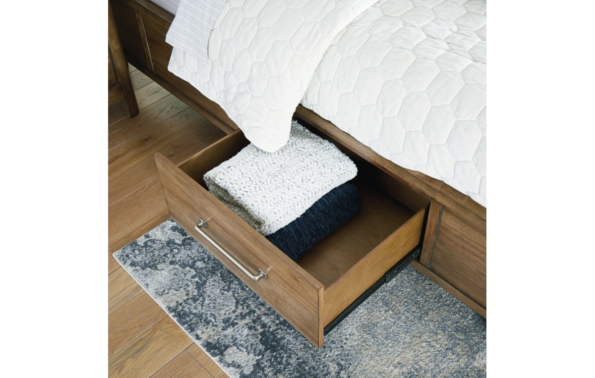 Cabalynn Queen Panel Bed with Storage with Mirrored Dresser, Chest and Nightstand