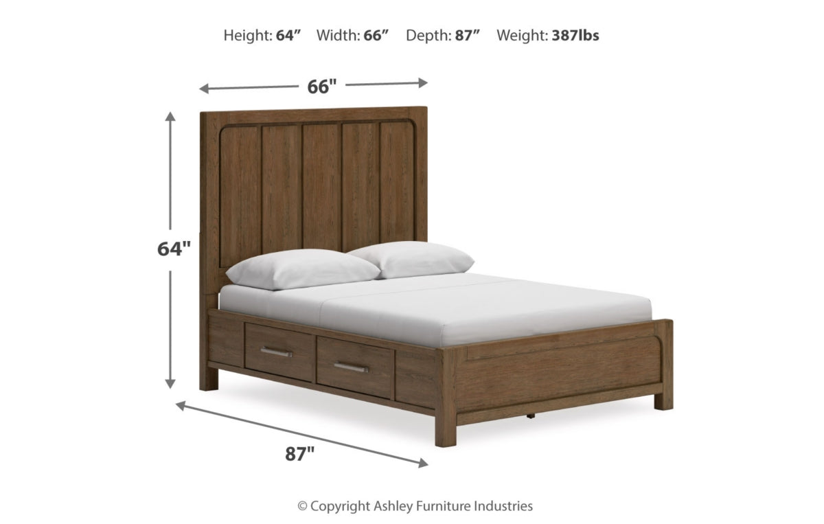 Cabalynn Queen Panel Bed with Storage with Mirrored Dresser and Nightstand