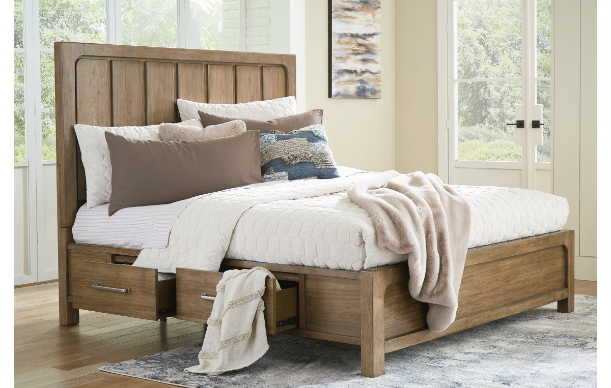 Cabalynn California King Panel Bed with Storage with Mirrored Dresser