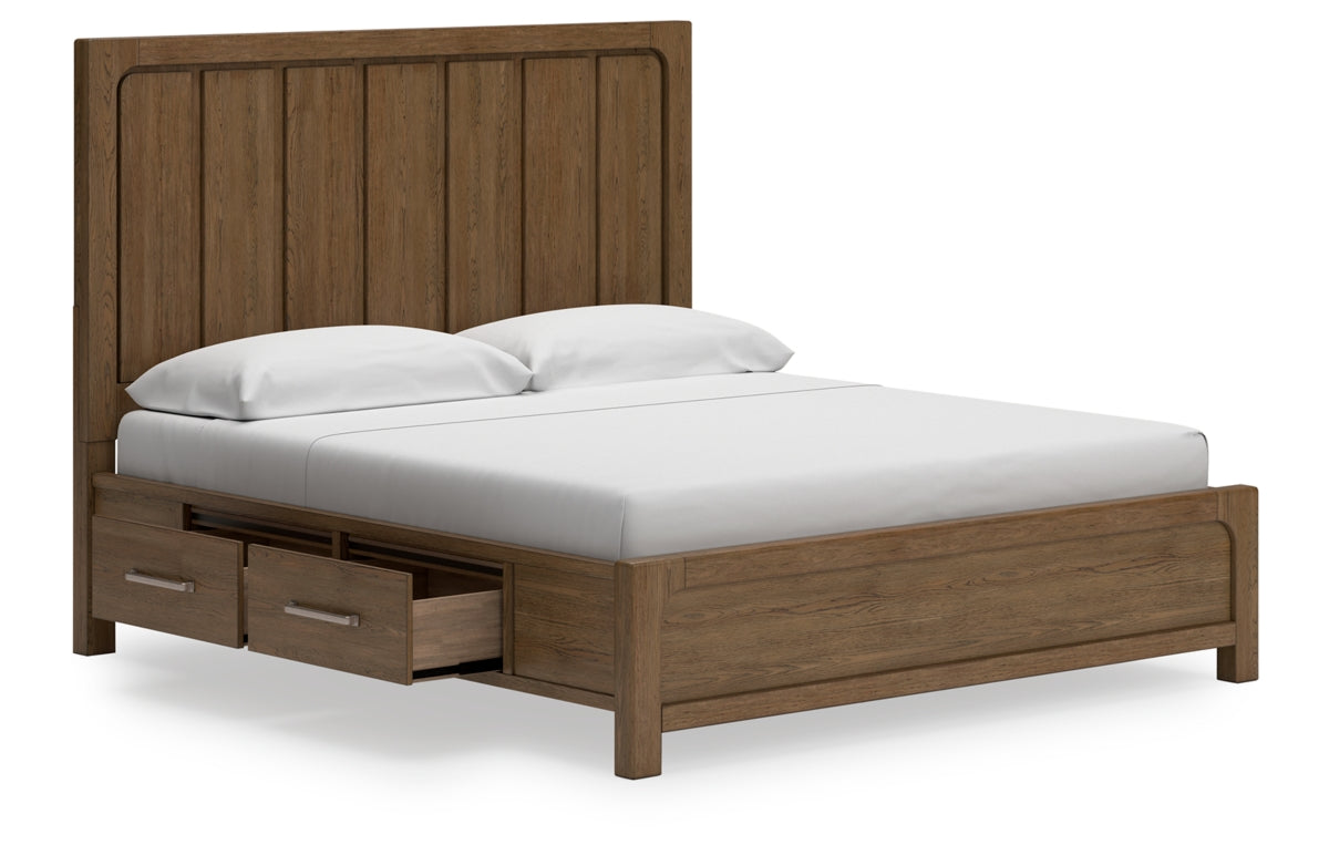 Cabalynn California King Panel Bed with Storage with Mirrored Dresser