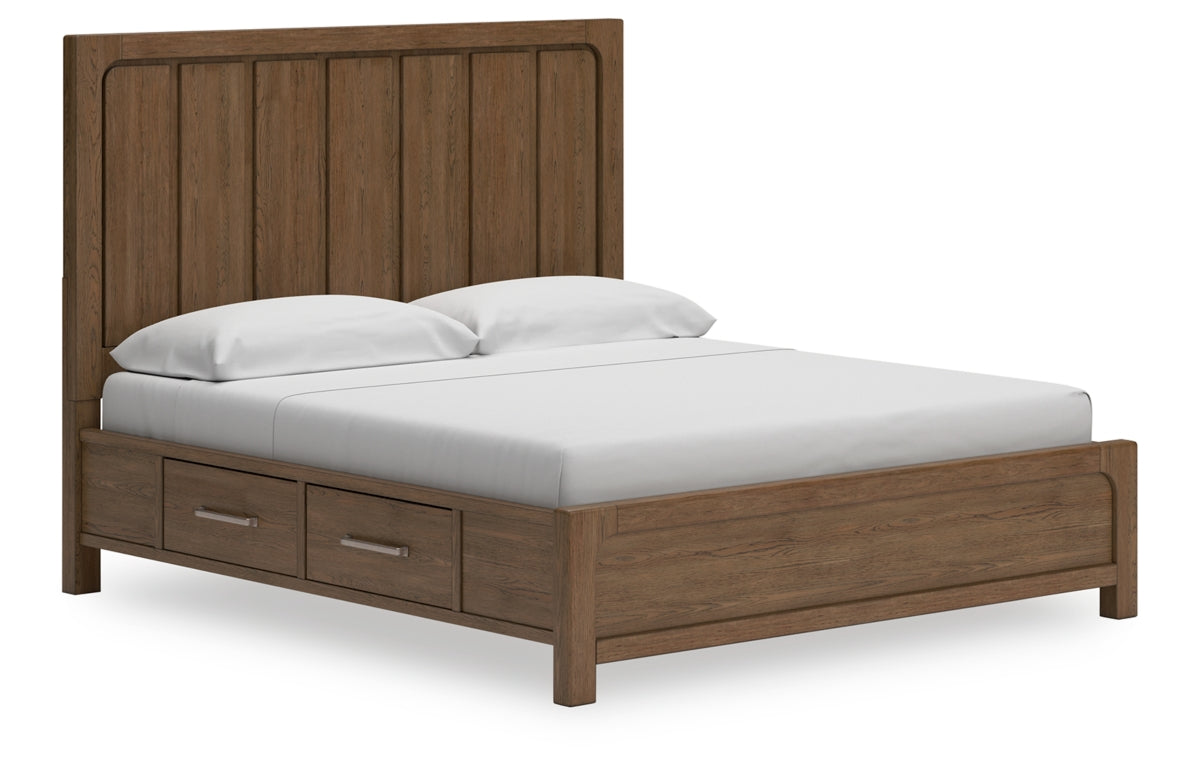 Cabalynn California King Panel Bed with Storage with Mirrored Dresser and Chest