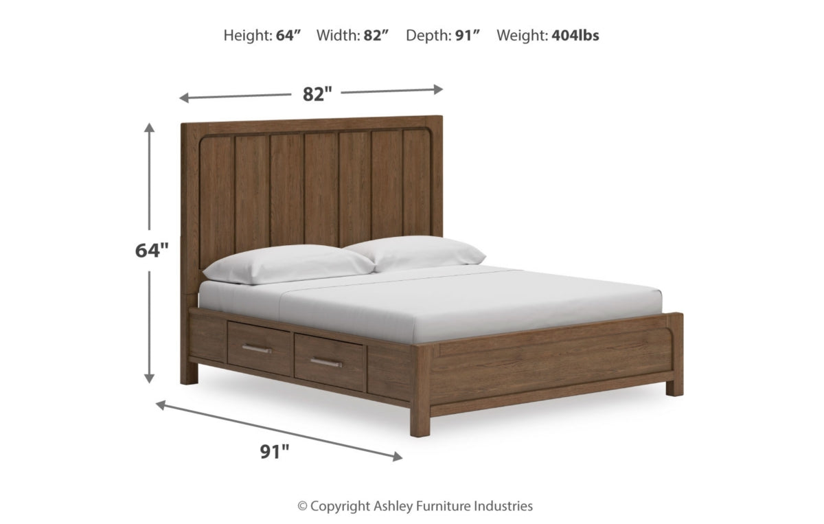 Cabalynn California King Panel Bed with Storage with Mirrored Dresser