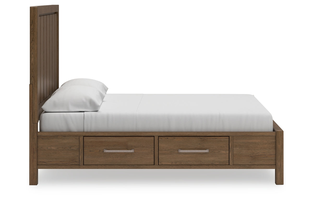 Cabalynn California King Panel Bed with Storage with Mirrored Dresser and Nightstand