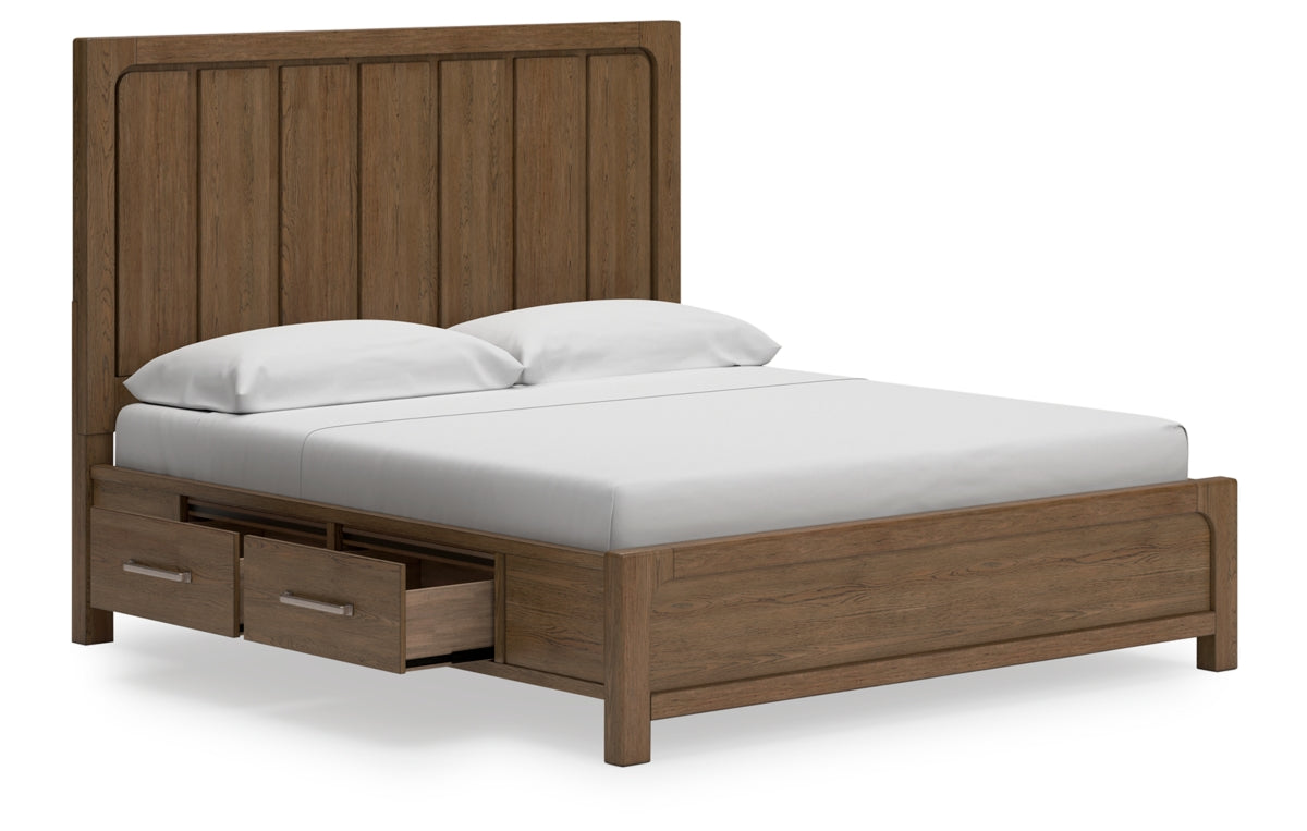 Cabalynn King Panel Bed with Storage with Mirrored Dresser and Nightstand