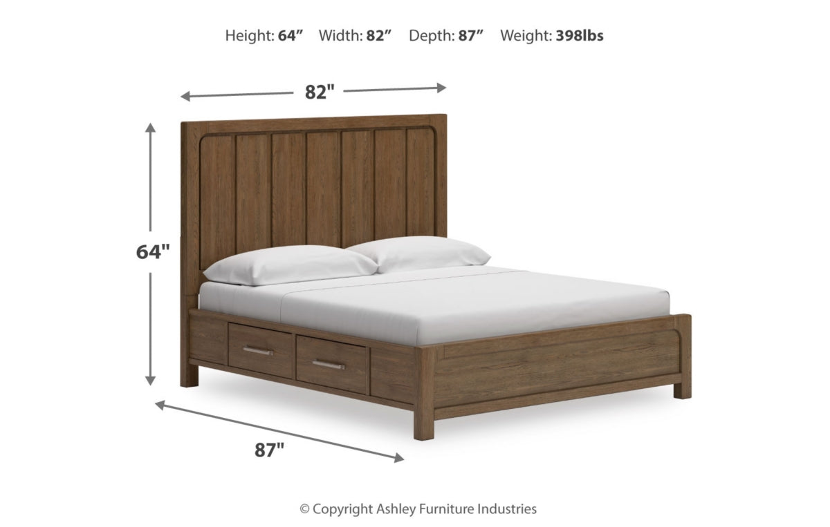 Cabalynn King Panel Bed with Storage with Mirrored Dresser and Nightstand