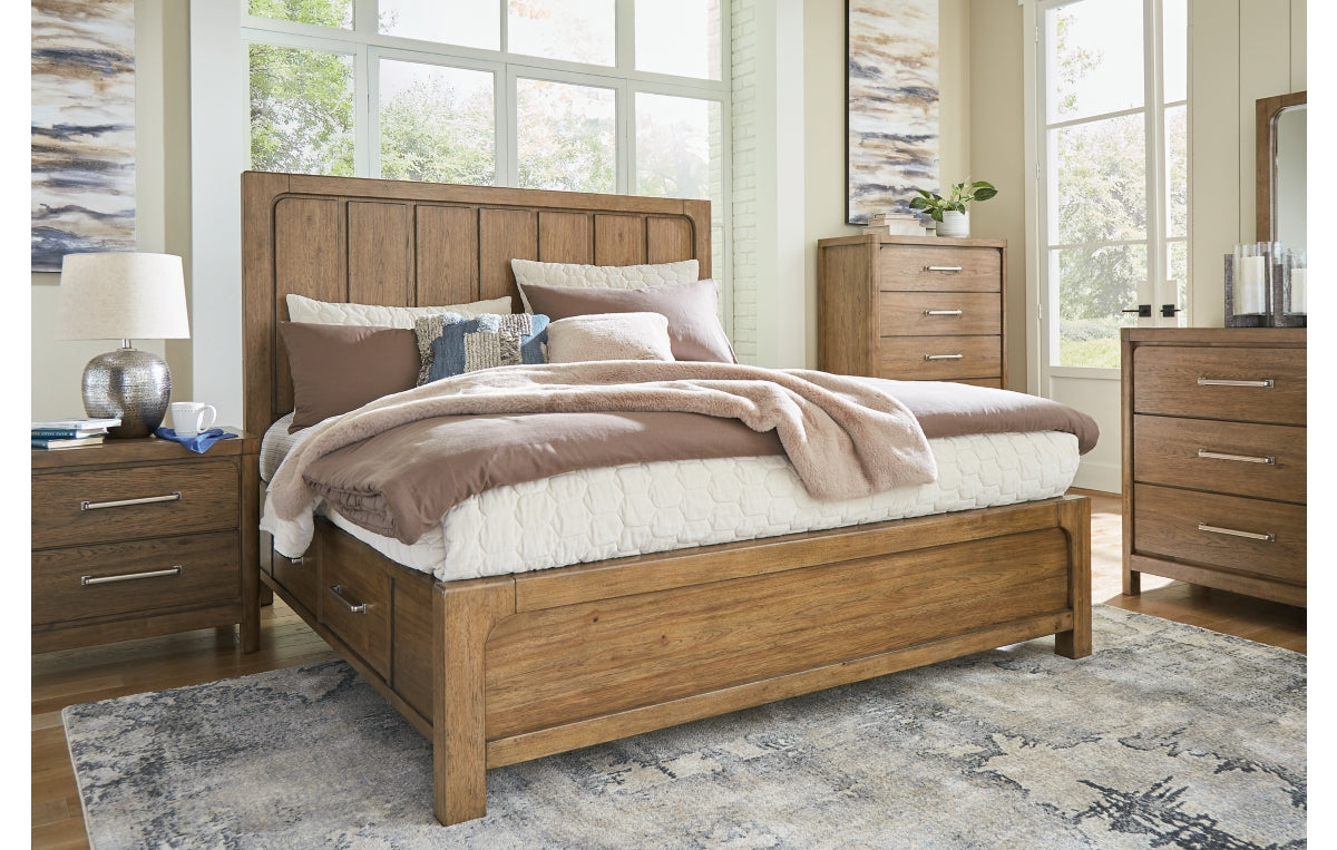 Cabalynn King Panel Bed with Storage with Mirrored Dresser, Chest and Nightstand