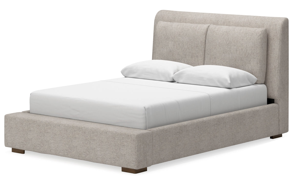 Cabalynn Queen Upholstered Bed with Mirrored Dresser and Nightstand